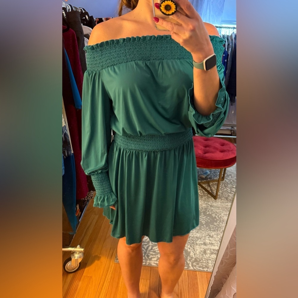 Bebe Dress, Teal Turquoise, off shoulder, new with tags XS - S